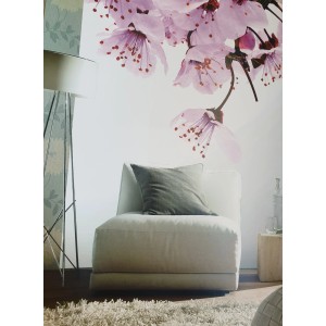 Carta da parati decorativa con motivo floreale in soggiorno. t.b.t.