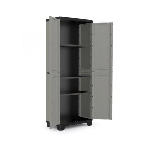 Armadio t.b.t. grigio aperto con ripiani, adatto per interni ed esterni.