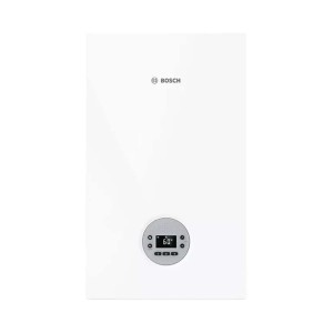 Caldaia bianca t.b.t. con display digitale di Bosch.