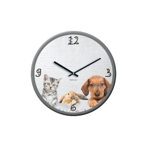 Orologio da parete con motivo gatto, coniglio e cane per la cameretta dei bambini.