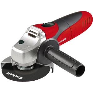 Smerigliatrice angolare Einhell TC-AG 115, 500 W, rosso-nera, con disco da taglio montato.
