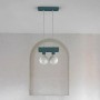 Moderna lampada a sospensione t.b.t. color petrolio con due lampadine per spazi abitativi.