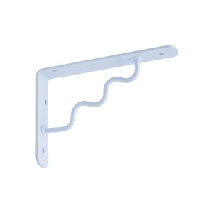 Mensola bianca con design curvo per montaggio a parete.