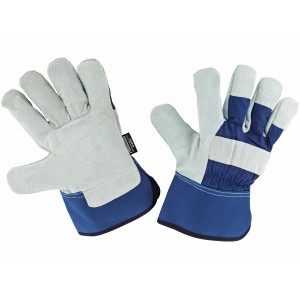 Guanti da lavoro in pelle crosta bovina grigio-blu, taglia 10, per giardinaggio e fai da te.