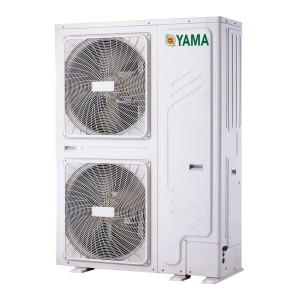 Unità esterna del condizionatore d'aria Yama con due ventilatori.