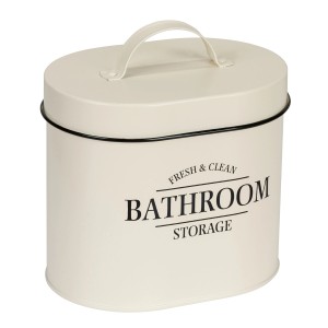 Box da bagno beige Uri di Wenko con coperchio e manico. Contenitore ovale per accessori bagno.