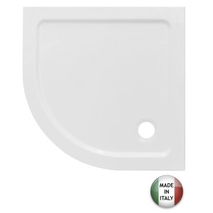 Piatto doccia t.b.t. bianco, forma semicircolare, scarico nell'angolo.