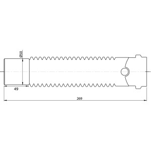 Disegno tecnico di un tubo Manicotti HT con dimensioni.