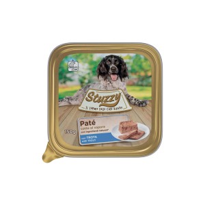 Stuzzy cibo umido per cani paté con trota, lattina da 150g.