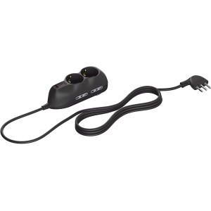 Multipresa nera t.b.t. con due prese e interruttore.