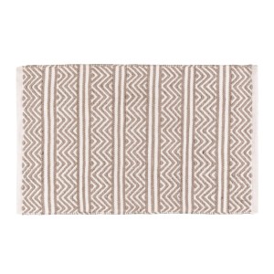 Wenko Shaki tappeto bagno, 50x80 cm, beige-bianco con motivo geometrico a zigzag. Tappetino antiscivolo stile Boho.