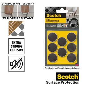 Scotch Feltrini Ultra Resistenti, 8 pezzi, Ø 25mm, per mobili e pavimenti.