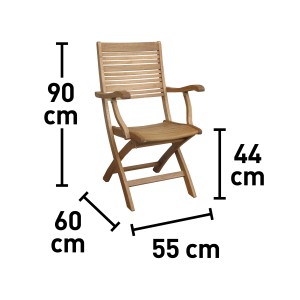 Sedia da giardino pieghevole Chelsea in legno di eucalipto oliato con braccioli.