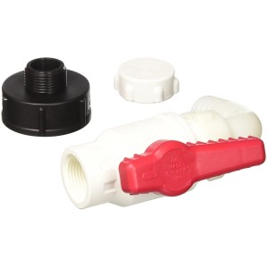 Set rubinetto a sfera t.b.t. con maniglia rossa e adattatore nero.