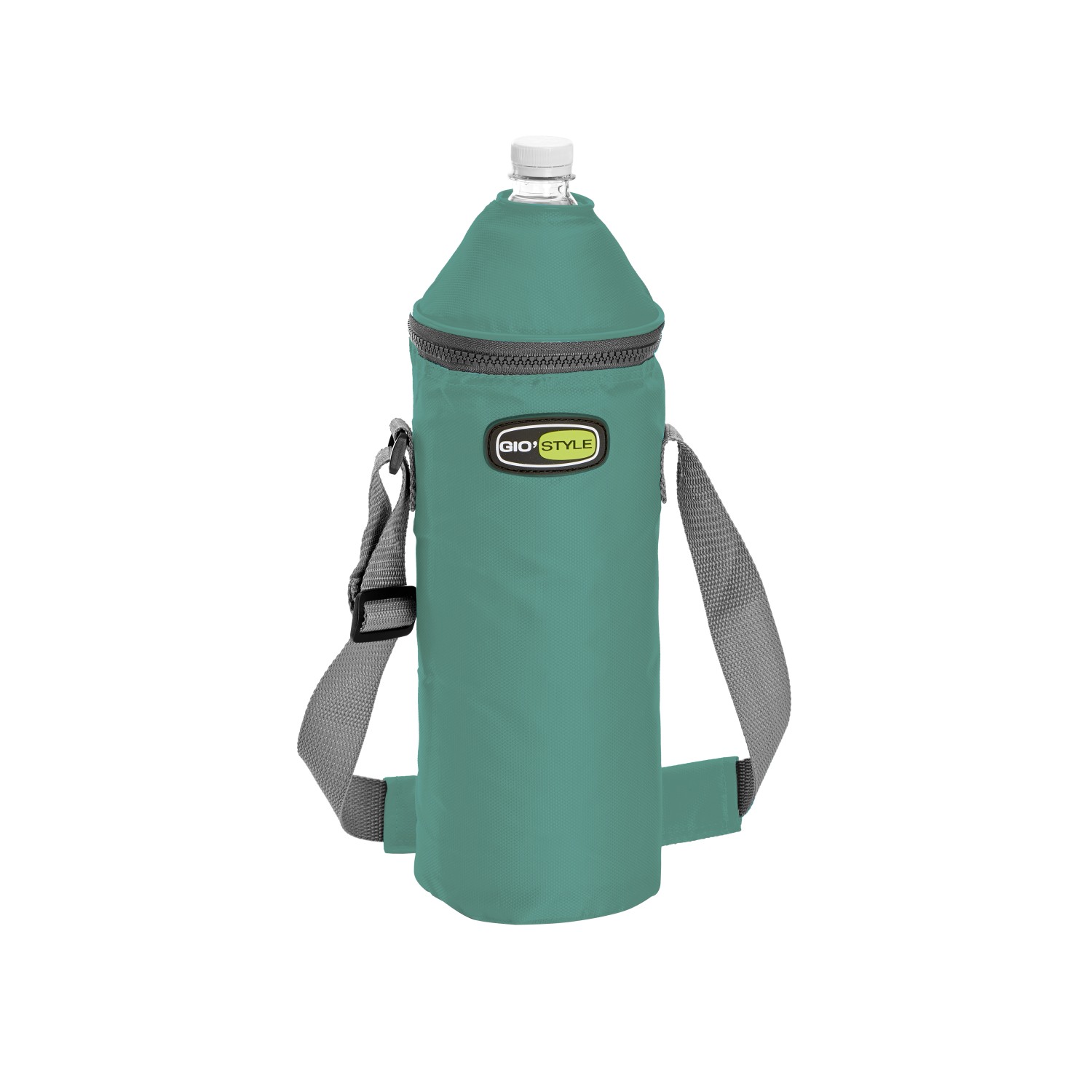 Borsa termica verde per borraccia con tracolla, ideale per il campeggio.