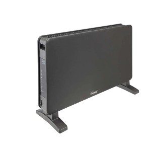 Termoconvettore elettrico t.b.t. nero, piatto, con display digitale e piedini.