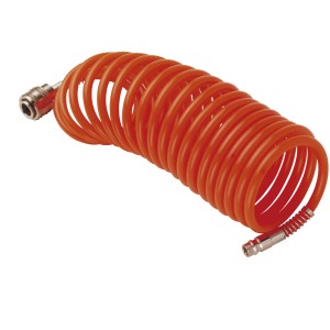 Tubo aria compressa arancione a spirale per compressori.