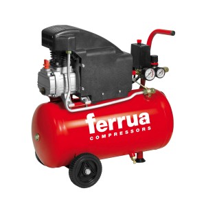 Compressore t.b.t. rosso con manometro e ruote.