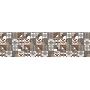 Tappeto da cucina t.b.t. con motivo patchwork marrone e grigio.