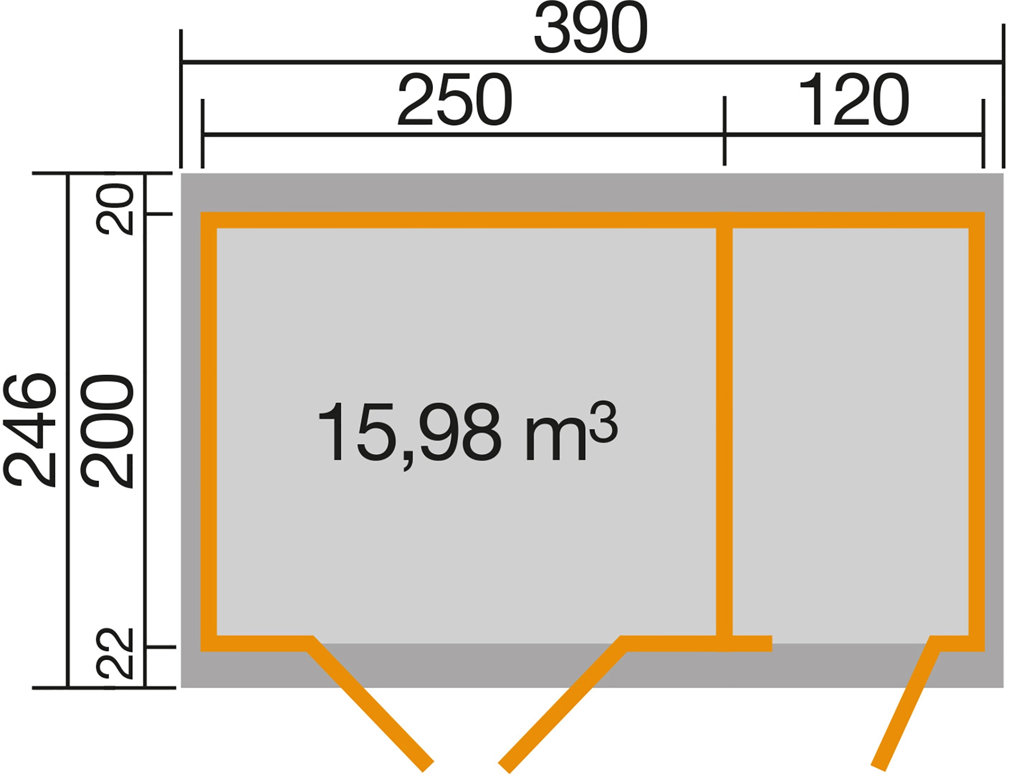 Casetta da giardino Weka in legno Bressanone tetto piano 370x200 cm