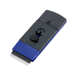 Raschietto universale LUX con 5 lame, corpo in plastica blu e nero, spatola per vetro e ceramica.