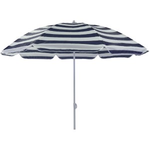 Ombrellone da balcone t.b.t. a righe blu e bianche.