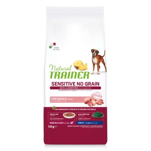 Natural Trainer Sensitive cibo secco per cani, senza cereali, con maiale e patate, 12kg.