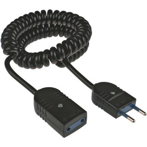 Prolunga t.b.t. nera con cavo a spirale e spina/presa.