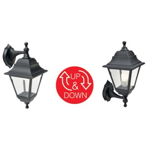 Applique da esterno nera t.b.t. in design classico, due viste.