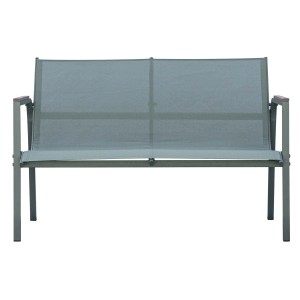 Panca da giardino grigia in metallo e tessuto per 2 persone.