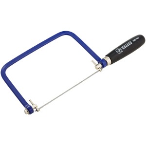 Seghetto da traforo LUX Comfort con arco in metallo blu e manico in legno nero.