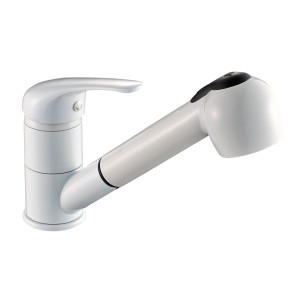 Miscelatore monocomando bianco t.b.t. con doccetta estraibile per la cucina.