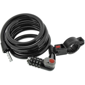 Lucchetto a cavo per bici Burg Wächter con codice numerico e luce, lunghezza 180 cm, incluso supporto.