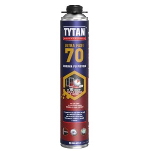 Tytan Ultra Fast 70 schiuma PU per pistola, bomboletta blu e rossa.