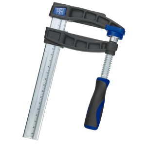 Morsetto a vite in ghisa LUX, 150x80mm, con manico blu e nero.