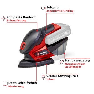 Einhell Levigatrice multifunzione a batteria TE-OS 18/150 Solo: Levigatrice compatta con aspirazione polvere, senza batteria.