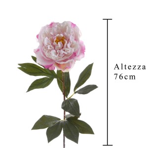 Peonia artificiale decorativa bianco-rosa, altezza 76cm.