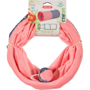 Tunnel per gatti rosa t.b.t. con palla gioco, realizzato con materiali riciclati.