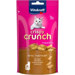 Vitakraft Crispy Crunch Malto, 60g snack per gatti in confezione rosa, per la prevenzione dei boli di pelo.