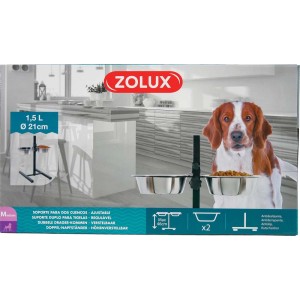 Ciotola doppia per cani Zolux, regolabile in altezza. Ideale per cibo e acqua.
