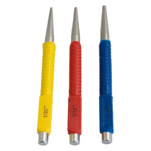 Set di punzoni per spine Martelli, 3 pezzi, codice colore per una facile identificazione.