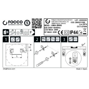 Istruzioni di installazione per la lampada da specchio t.b.t. con LED, protezione IP44.