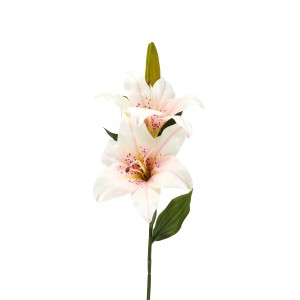 Lilium finta 2 fiori bocciolo in plastica e poliestere H66 cm bianco rosato