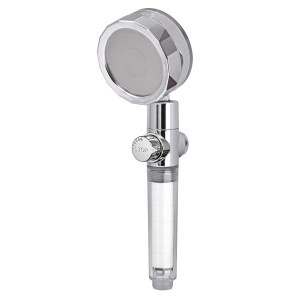 Doccetta cromata con manico trasparente e pulsante di stop.