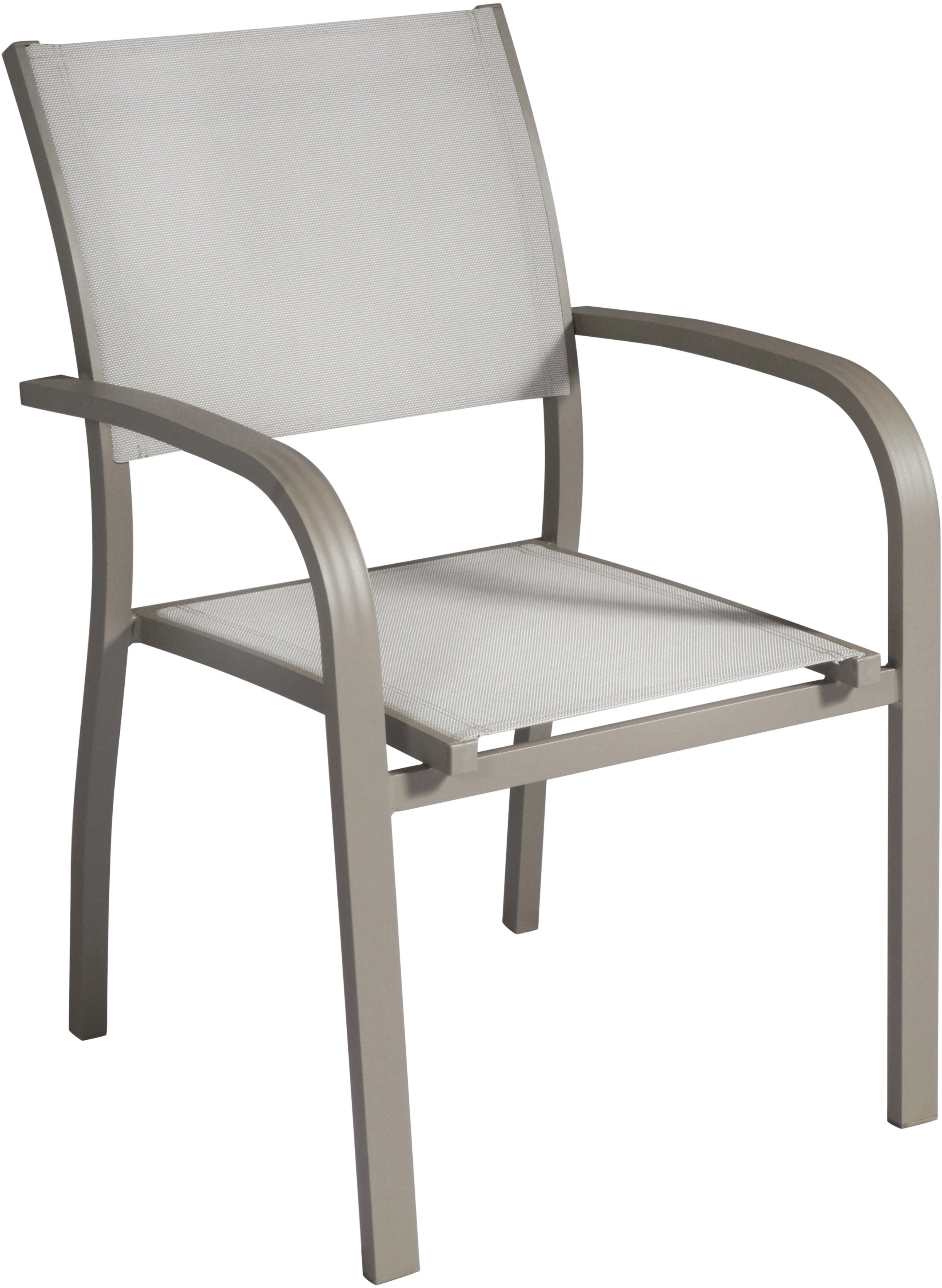 Sedia con braccioli in alluminio tortora e textilene grigio chiaro