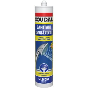 Soudal Silicone Sanitario per Bagno & Cucina, trasparente, per sigillare ceramiche, docce e lavandini.