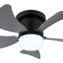 Ventilatore da soffitto con cinque pale grigie e luce LED integrata.