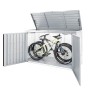 Box da giardino Biohort HighBoard 160 aperta color argento metallizzato con due biciclette all'interno.