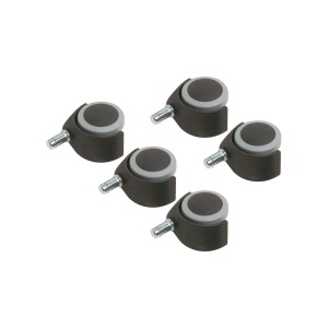 Set di 5 rotelle doppie per parquet Ø 50mm, portata 40kg, con perno per pavimenti delicati.