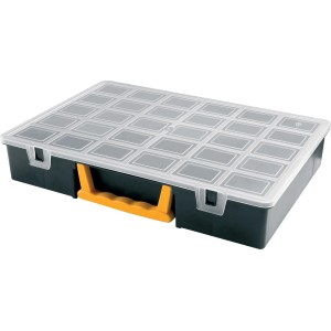 t.b.t. Valigetta porta attrezzi con coperchio trasparente e maniglia gialla.